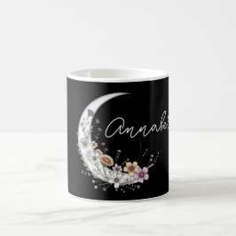 Blommande halvmåne Personligt namn på svart Kaffemugg
