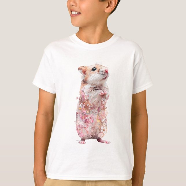 Blommande Hamster Akvarell Barn T Shirt (Framsida)