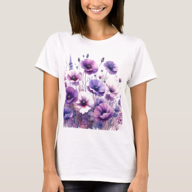 Blommande Hibiskus Lila Blommig T-Shirt (Framsida)