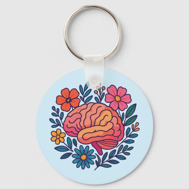 Blommande hjärna Mental välbefinnande Nyckelring (Framsida)