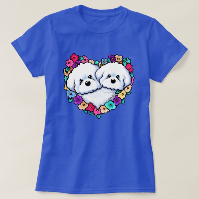 Blommande Hjärtan Bichons T Shirt (Design framsida)