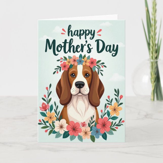 Blommande hund morsdagskort kort (Framsida)
