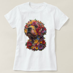 Blommande hund T-shirt Söt blomma hund design