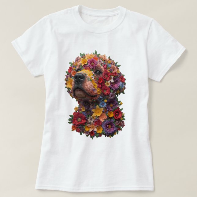 Blommande hund T-shirt | Söt blomma hund design  (Design framsida)