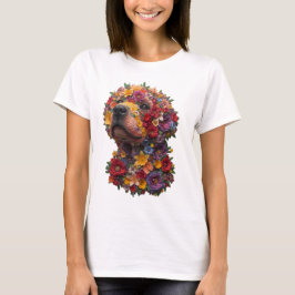 Blommande hund T-shirt | Söt blomma hund design 