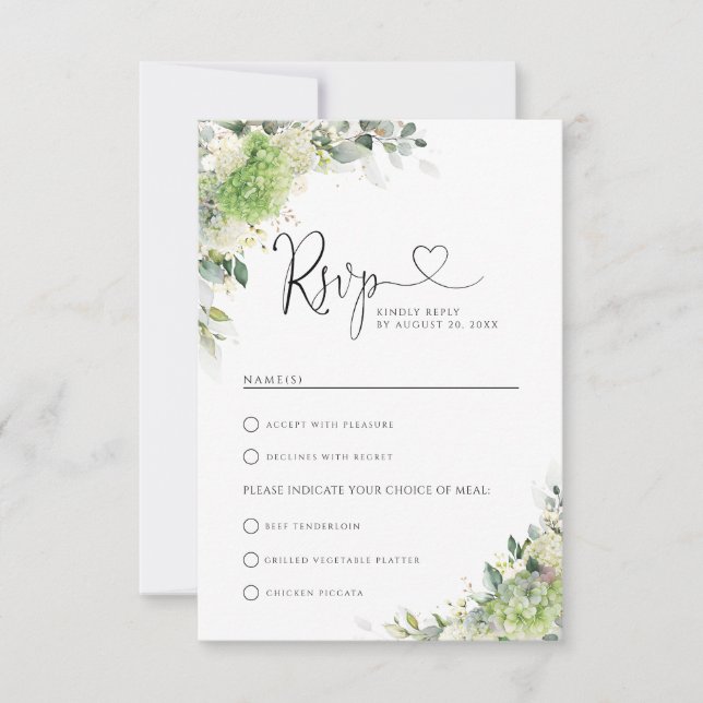Blommande Hydrangeas Bröllop Med Måltidsval RSVP OSA Kort (Framsida)