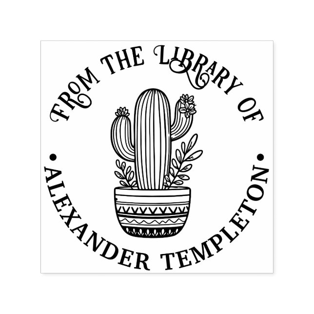 Blommande kaktus i kruka #1P Biblioteksboknamn Självfärgande Stämpel (Design)