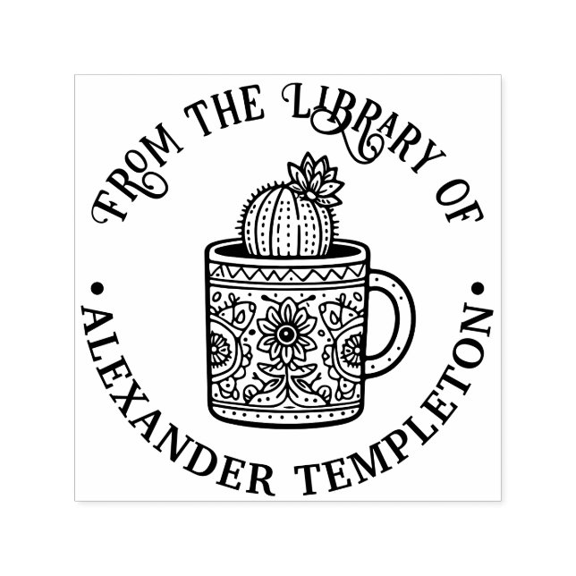 Blommande Kaktus Koffekopp #1P Biblioteksboknamn Självfärgande Stämpel (Design)