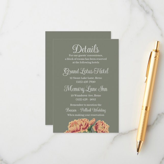 Blommande kaktus Prickly Pear Bröllopsdetaljer Tilläggskort (Fram/Back In Situ)