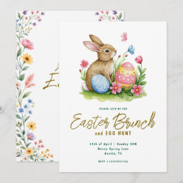 Blommande kanin och ägg akvarell påskbrunch  inbjudningar