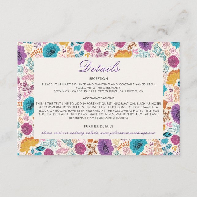 Blommande kärlek Blommig Romantisk Rosa Lila Bröll Tilläggskort (Framsida)