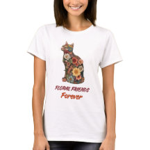 Blommande katt T-shirt | Söt blomma katt design 