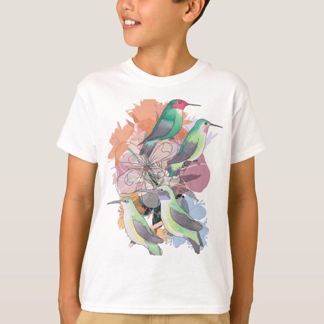 Blommande kolibrier med blommor t shirt (Framsida)