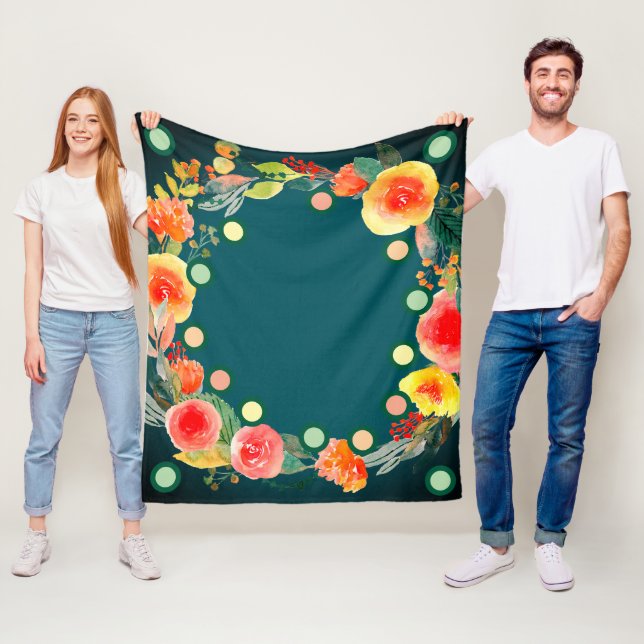 Blommande komfort Charmerande rund form Blommönste Fleecefilt (På plats)