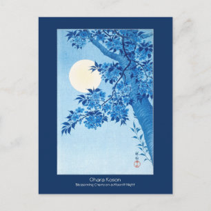 Blommande körsbär månljus natt Ohara Koson Vykort