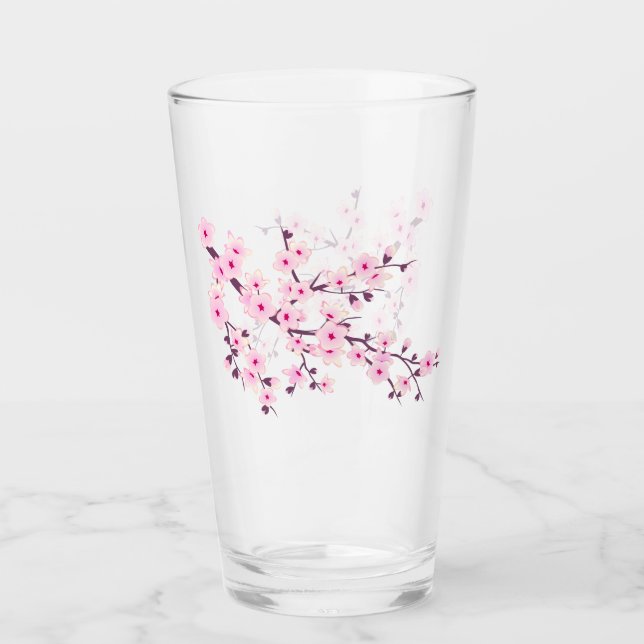 Blommande Körsbärsblom Rosa Glaskopp (Framsida)