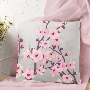 Blommande körsbärsblom rosa grå kudde