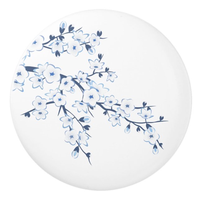 Blommande körsbärsblomma blå vit knopp (Framsidan)