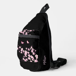 Blommande körsbärsblomma Svart Rosa Monogram