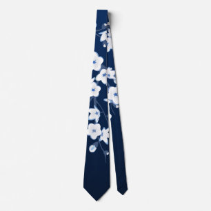 Blommande körsbärsblommor marinblå vit slips