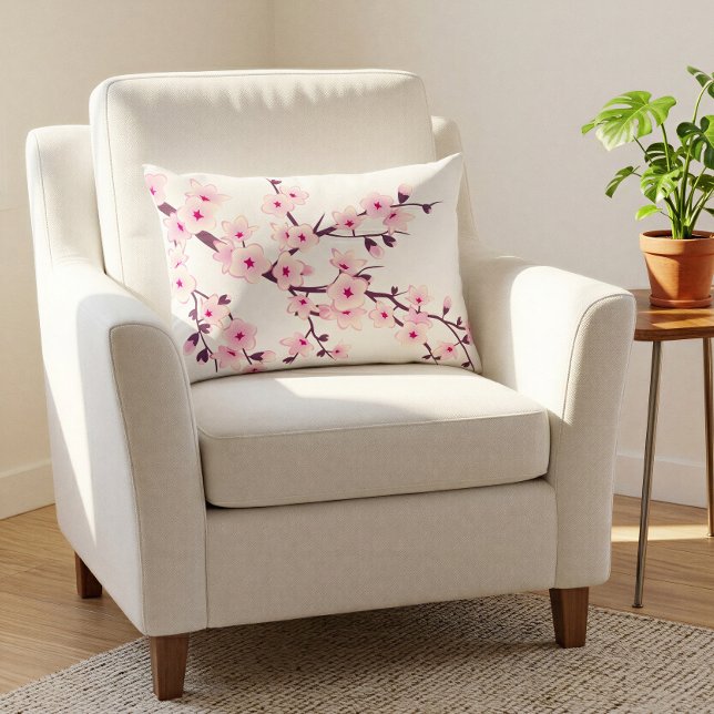 Blommande körsbärsblommor Rosa Förändra Bakgrund Prydnadskudde (Skapare uppladdad)