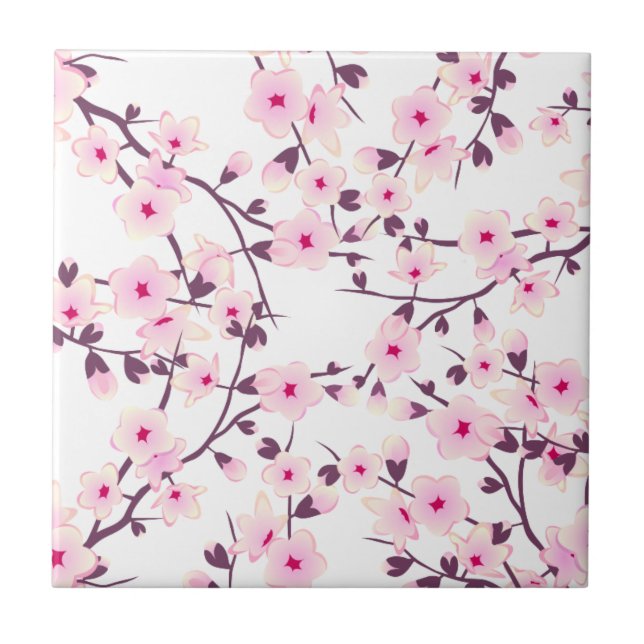 Blommande körsbärsblommor rosa vita kakelplatta (Framsidan)