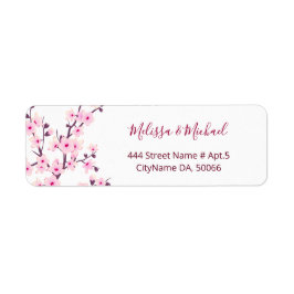 Blommande körsbärsblommor Rosa Vitt |  Bröllop Returadress Etikett