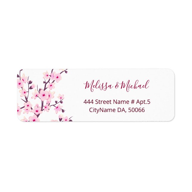 Blommande körsbärsblommor Rosa Vitt |  Bröllop Returadress Etikett (Framsidan)