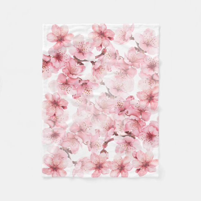 Blommande körsbärsblommor rosa vitt fleecefilt (Framsidan)