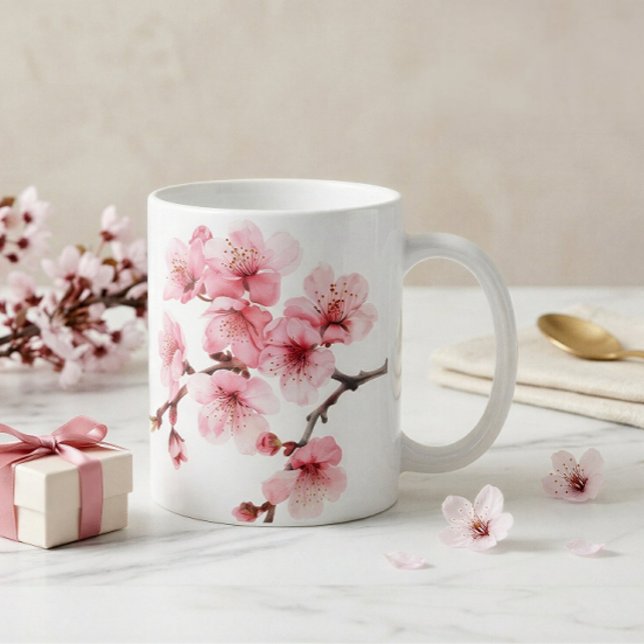 Blommande körsbärsblommor rosa vitt kaffemugg (Skapare uppladdad)