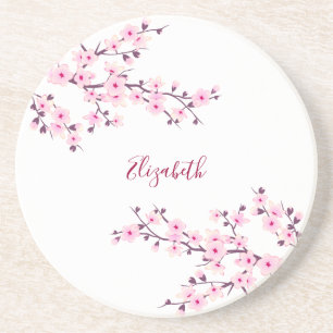 Blommande körsbärsblommor Rosa Vitt Monogram Underlägg