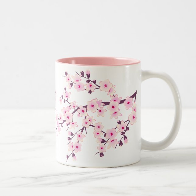 Blommande körsbärsblommor rosa vitt Två-Tonad mugg (Höger)