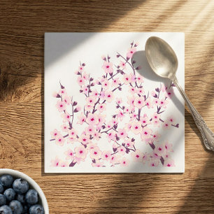 Blommande körsbärsblommor (Sakura) Rosa Vitt Pappersservett