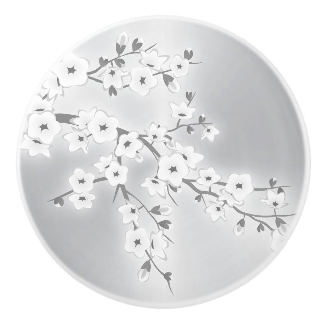 Blommande körsbärsblommor Vit Silver Knopp (Framsidan)
