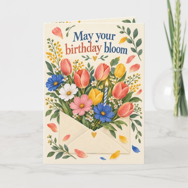 Blommande kuvert Blommig födelsedags kort (Framsida)