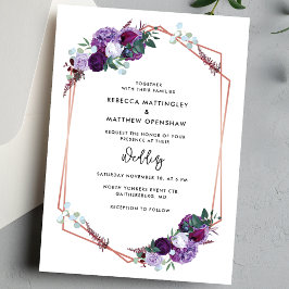 Blommande lila botanisk script bröllop inbjudningar