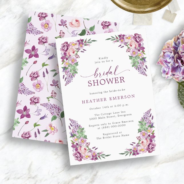 Blommande Lila Bröllopsdusch Inbjudningar (Lavender Vintage Bridal Shower Invitation
)