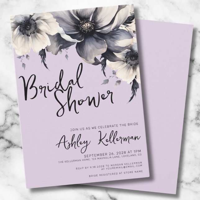 Blommande Lila Bröllopsdusch Inbjudningar (Elegant Floral Lilac Lavender Bridal Shower Party Invitation)