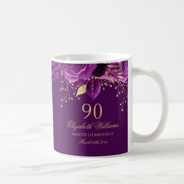 Blommande lila guldros 90-årsdag kaffemugg (Höger)
