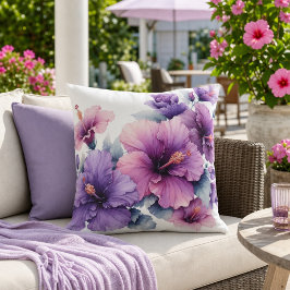 Blommande lila hibiskusblomma kudde
