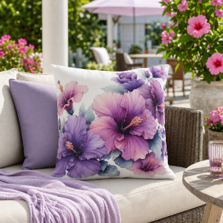 Blommande lila hibiskusblomma kudde