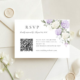 Blommande lila Hydrangea Bröllops QR-kod RSVP-kort Inbjudningar