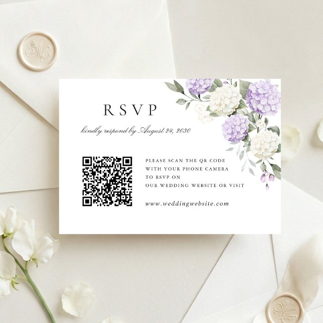 Blommande lila Hydrangea Bröllops QR-kod RSVP-kort Inbjudningar (Skapare uppladdad)