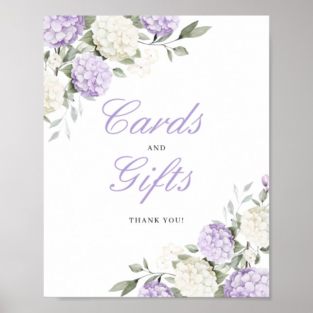Blommande lila Hydrangea-kort & Bröllopsskylt för  Poster (Framsidan)