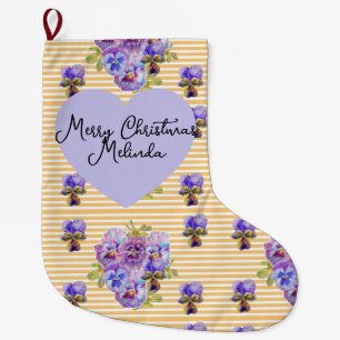 Blommande lila Viola gul Pansy julnamn Stor Julstrumpa