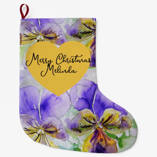 Blommande lila Viola Pensé Jul flicknamn Stor Julstrumpa (Framsidan)