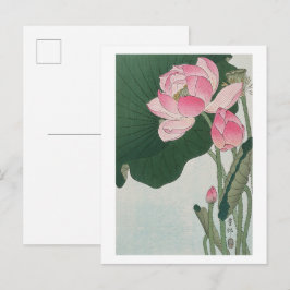 Blommande lotus vintageillustration av Ohara Koson Vykort