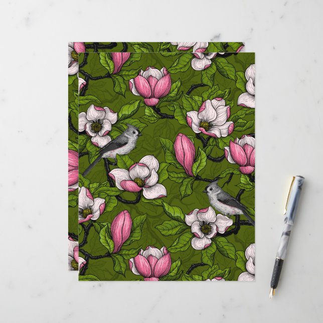 Blommande magnolia och mesfågel 2 (Fram/Back In Situ)