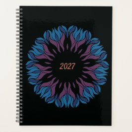 Blommande mandala i blåa och mauve nyanser