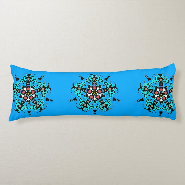 Blommande Mandala Sömlös Azure Kroppskudde (Framsidan)